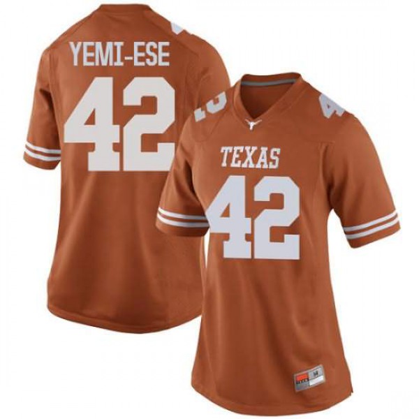 Women University of Texas #42 Femi Yemi-Ese Game Embroidery Jersey Orange